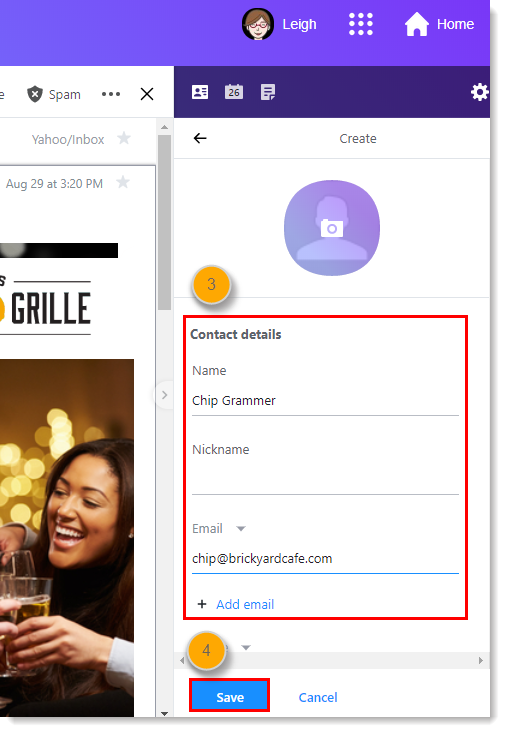 Yahoo Create New Contact